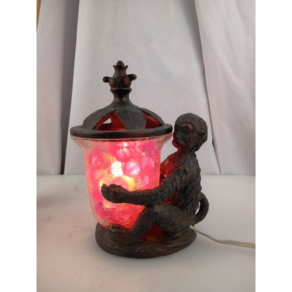 Resin Monkey/Chimp Folding Glass Cup Acrylic Grapes/ Candy Novelty Accent Lamp,